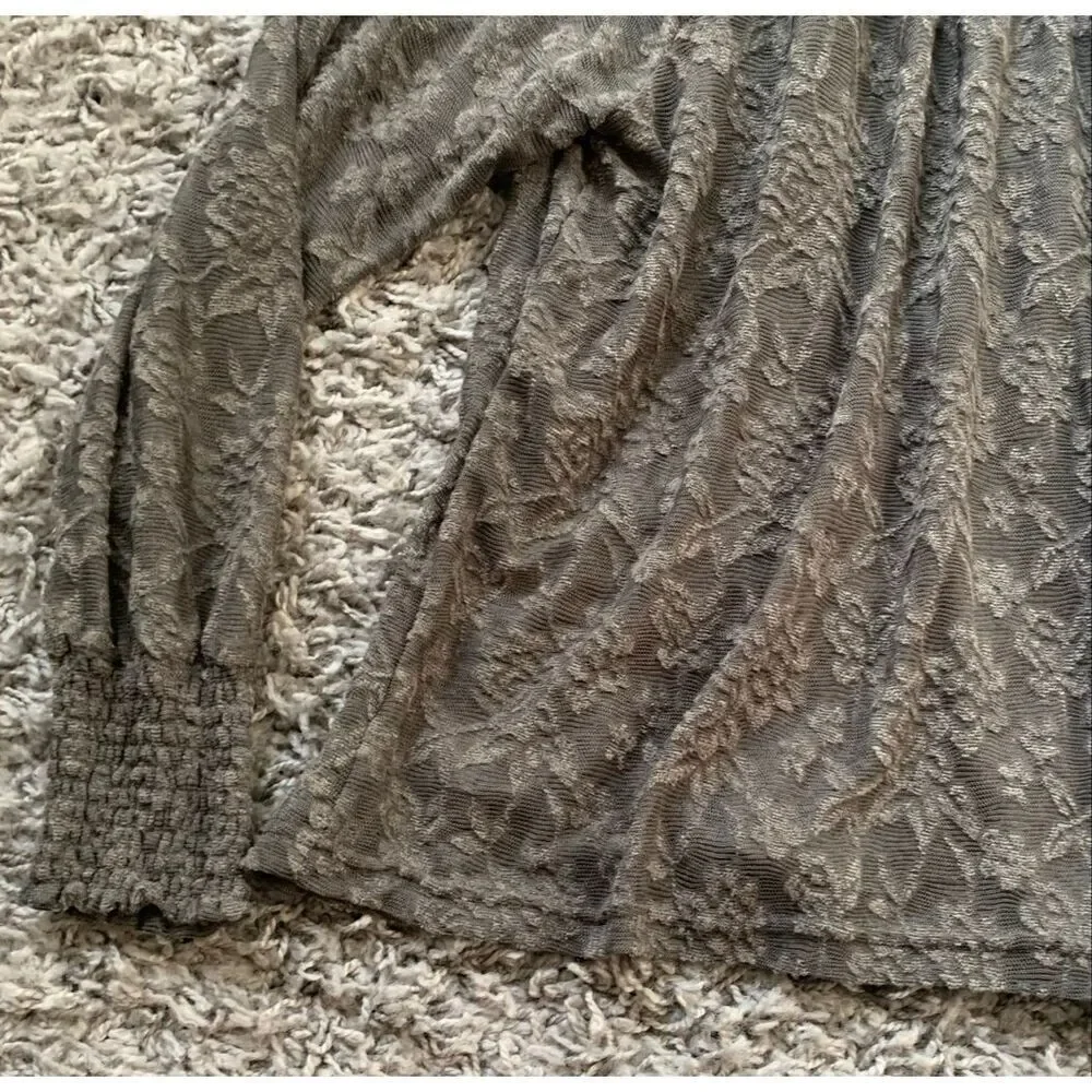 DELETTA Anthropologie Amanna Lace Smocked Olive Tunic Blouse Top sz L